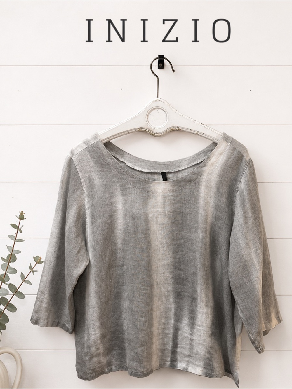 INIZIO Light Grey Linen Top Size M
